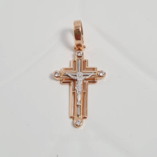 Хрестик золотий з розп'яттям і словами Спаси і Збережи комбінований з білого і жовтого золота 2.76