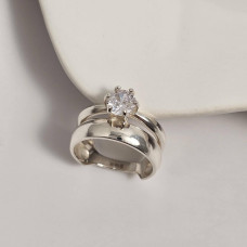 Срібна каблучка подвійна з білим фіанітом