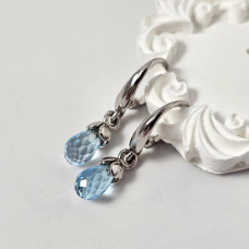 White gold earrings with natural blue briolette topazes