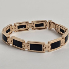 Браслет золотий на руку масивний з прямокутними чорними фіанітами 20 см