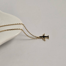 Кольє золоте тонкий ланцюжок з підвіскою літачком і чорною емаллю