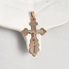 Хрестик з комбінованого золота з розп'яттям і орнаментом 1.49