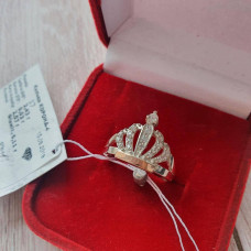 Срібне кільце з золотом і фианитом Корона 4