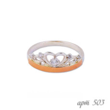 Срібне кільце з вставками золота і фіанітами №503з