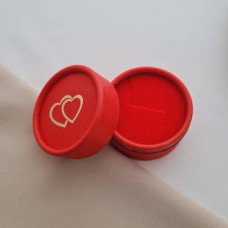 Red round cardboard box for a ring and earrings with hearts