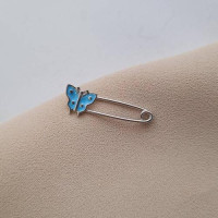 Шпилька брошка срібний метелик із блакитною емаллю