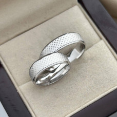 Silver wedding rings with ornament, rhodium plated, pair